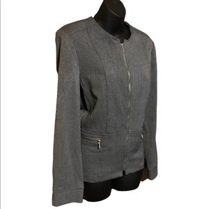 Womens N Touch Sz 12 Gray Dress Jacket Zip Front Poly Rayon Spandex Zip Pockets